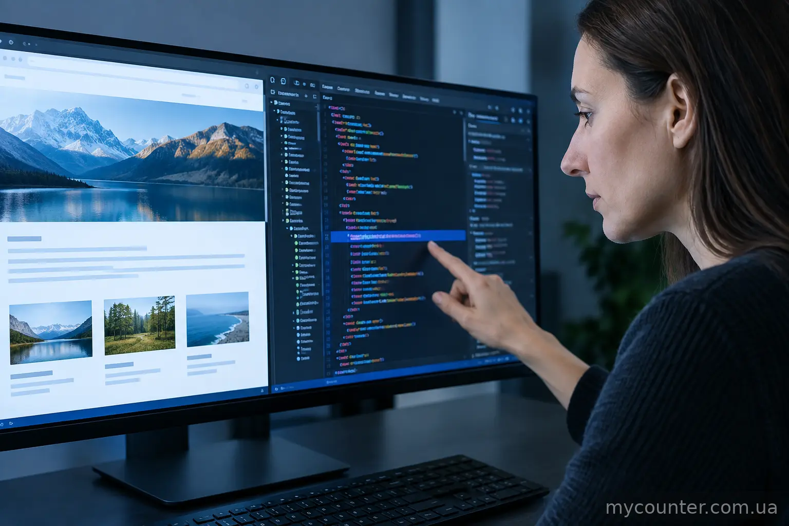 Панель инструментов разработчика Chrome с подсвеченным HTML-элементом на экране монитора