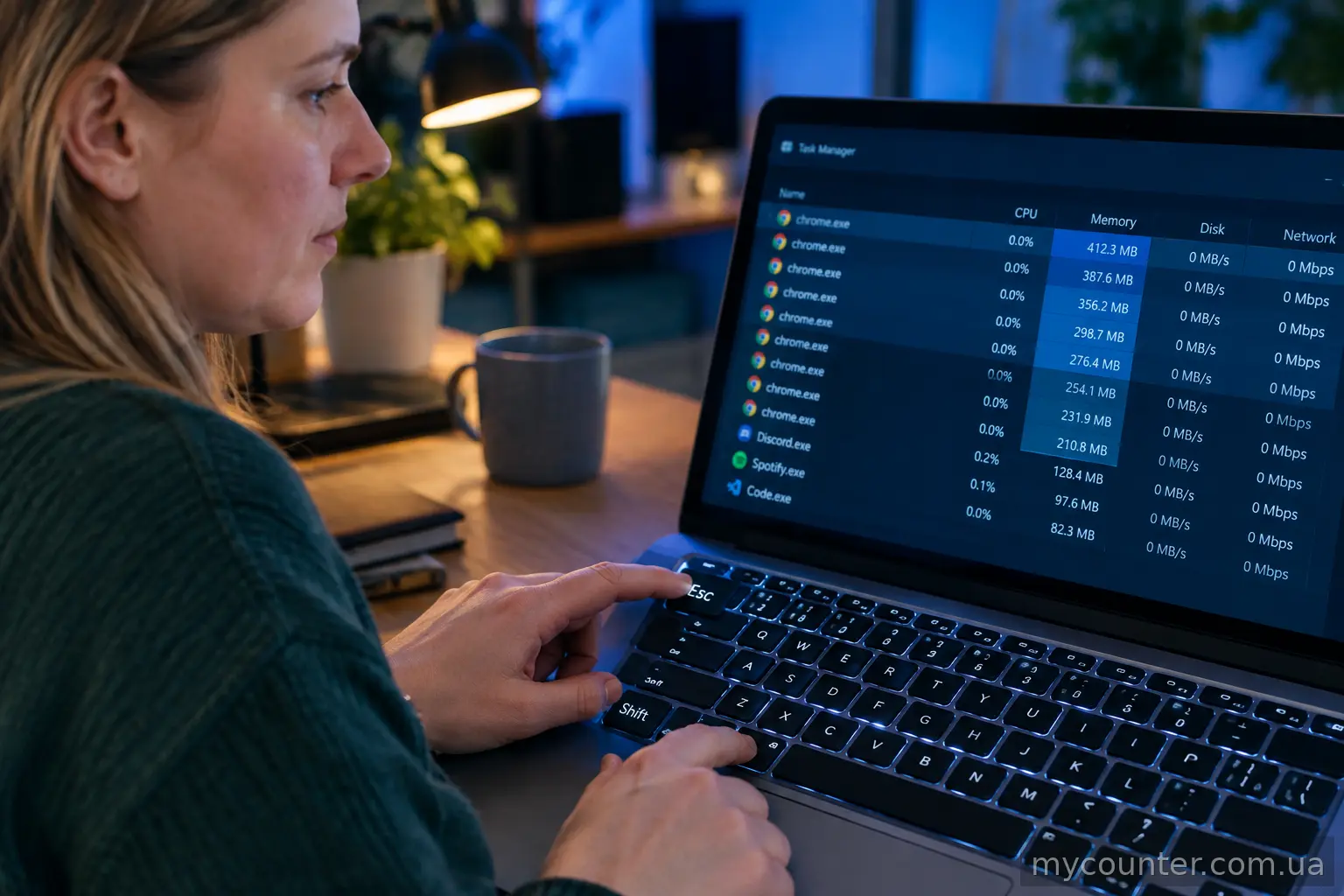 Нажатие сочетания клавиш Shift + Esc для открытия диспетчера задач Chrome
